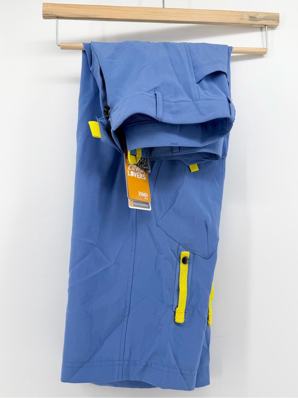 NWT Zumba Samba Cargo Pants Size M Blue Yellow Tassel Capri New